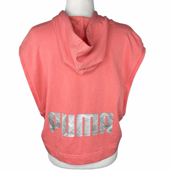 Puma Tops Puma Cropped Muscle Hoodie Coral Pink Reflective Poshmark